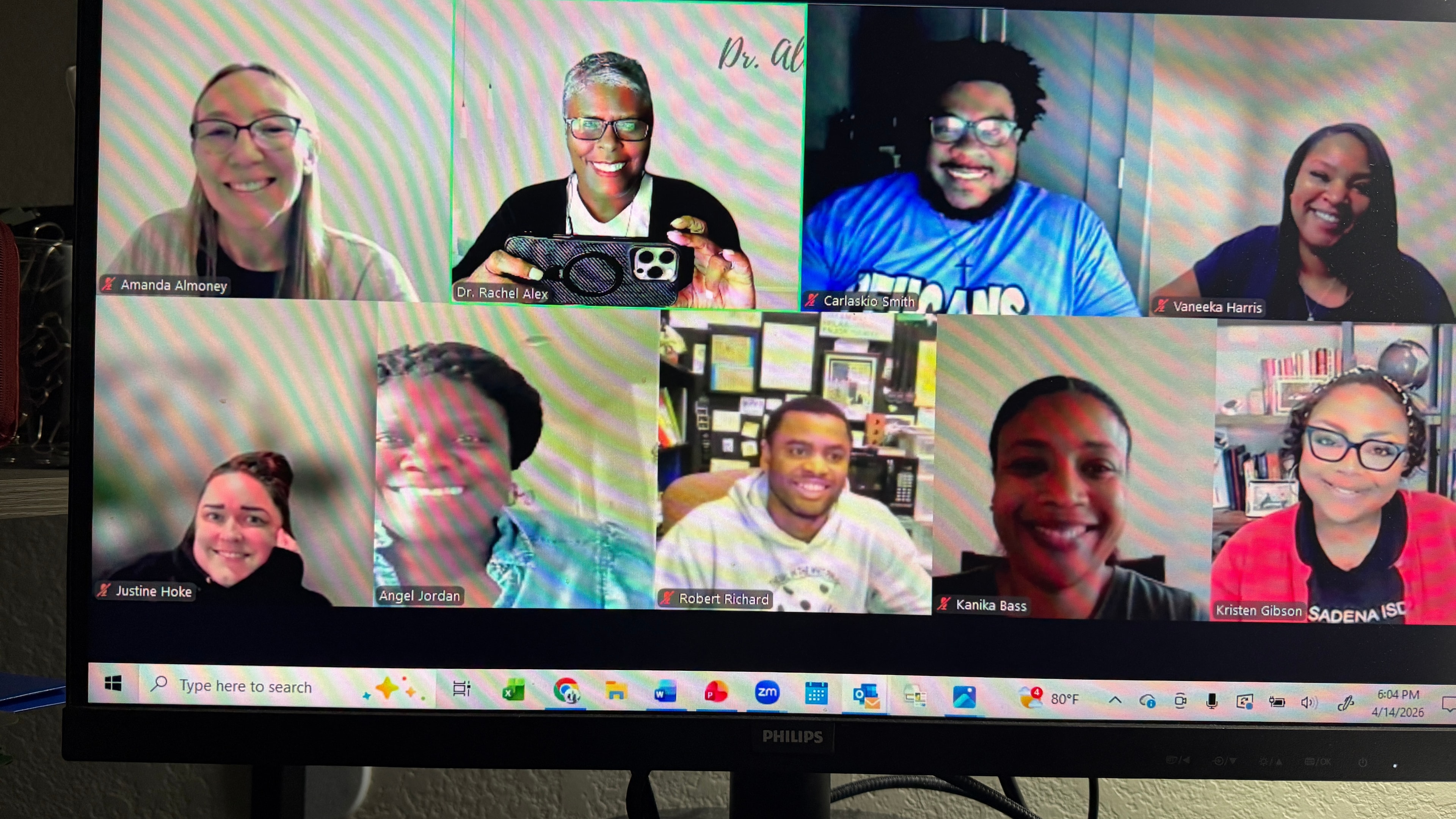 Dr. Rachel Alex leading a virtual coaching session with educators on Zoom